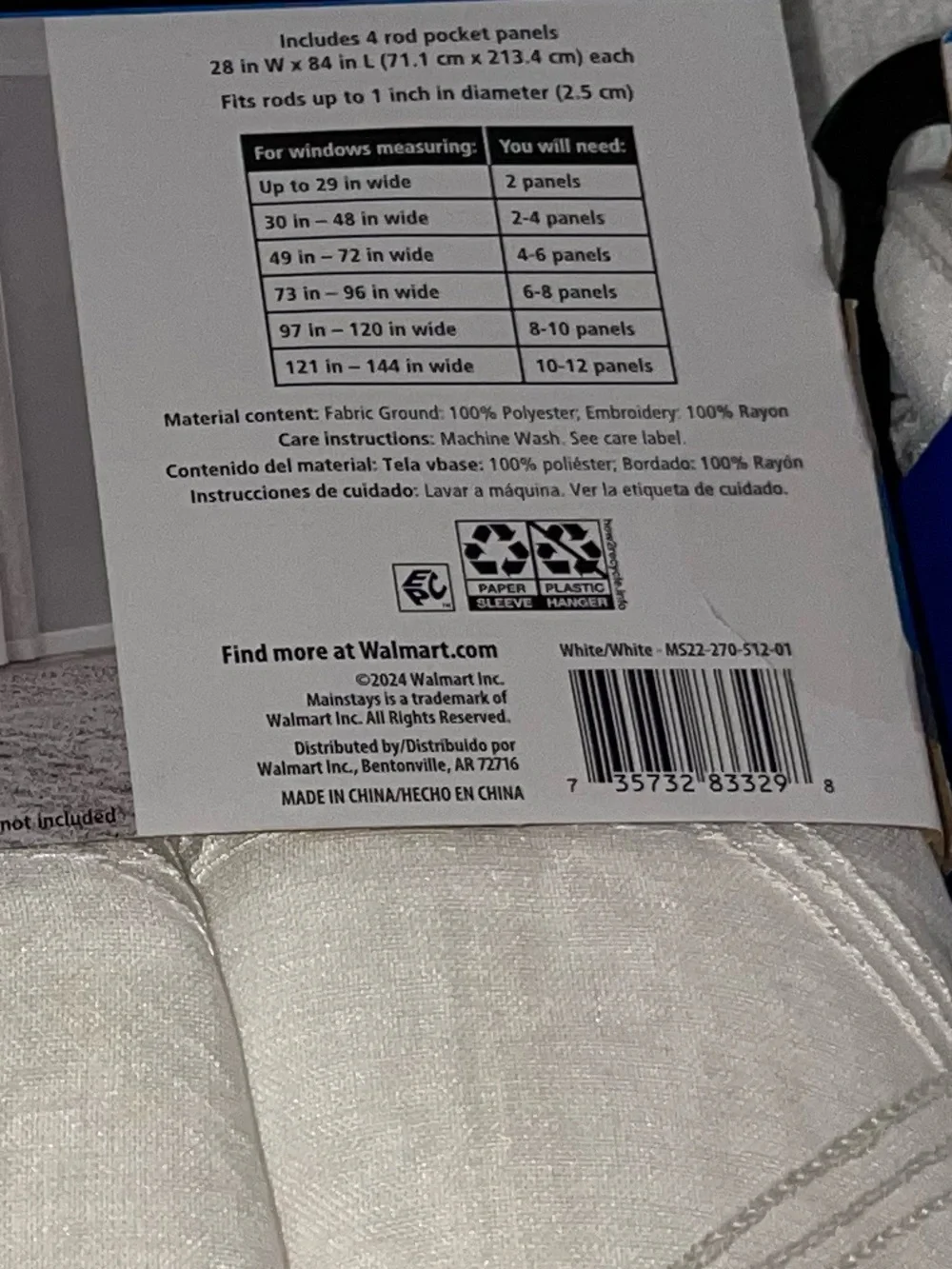 Mainstays White/Ivory Sheer Panel Set(s) - purchase includes all 3 sets!  NWT!